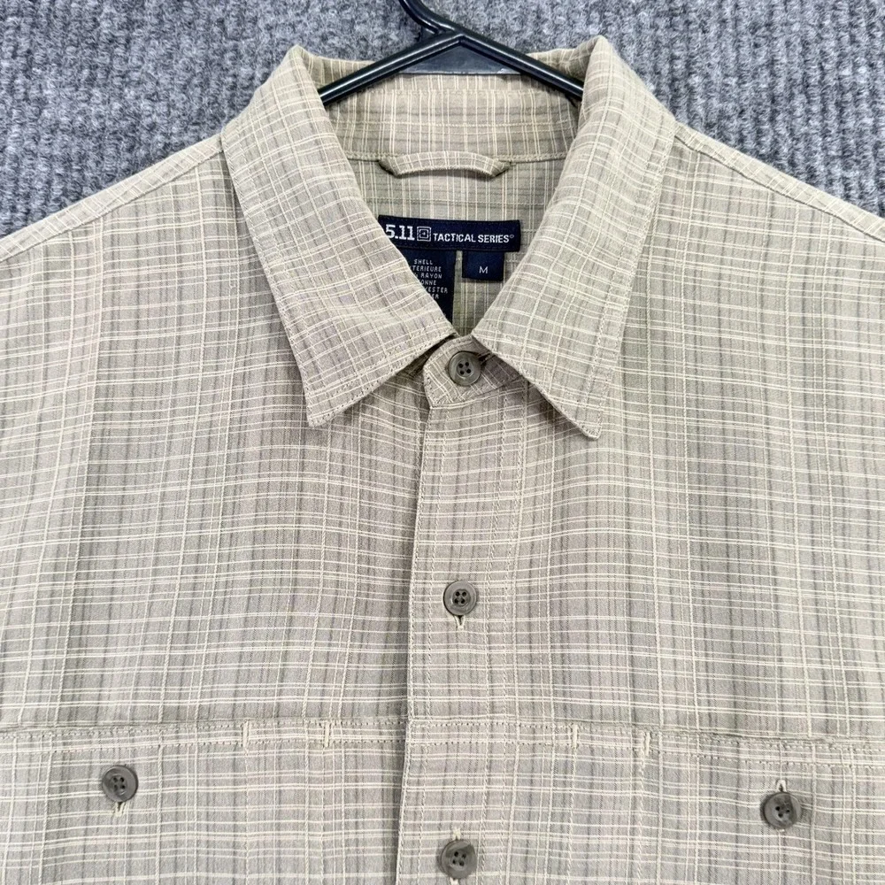 5.11 Tactical Shirt Mens Medium Beige Plaid Mesh Lined Short Sleeve Button Up